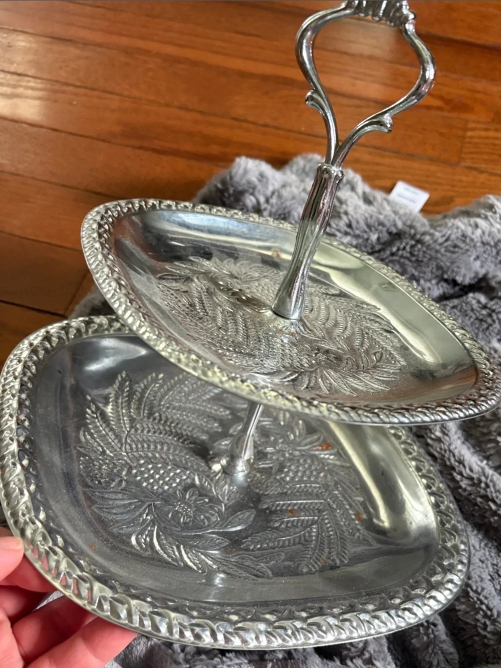 Two-Tier Silver Serving Tray - Elegant Metal Dessert Stand
